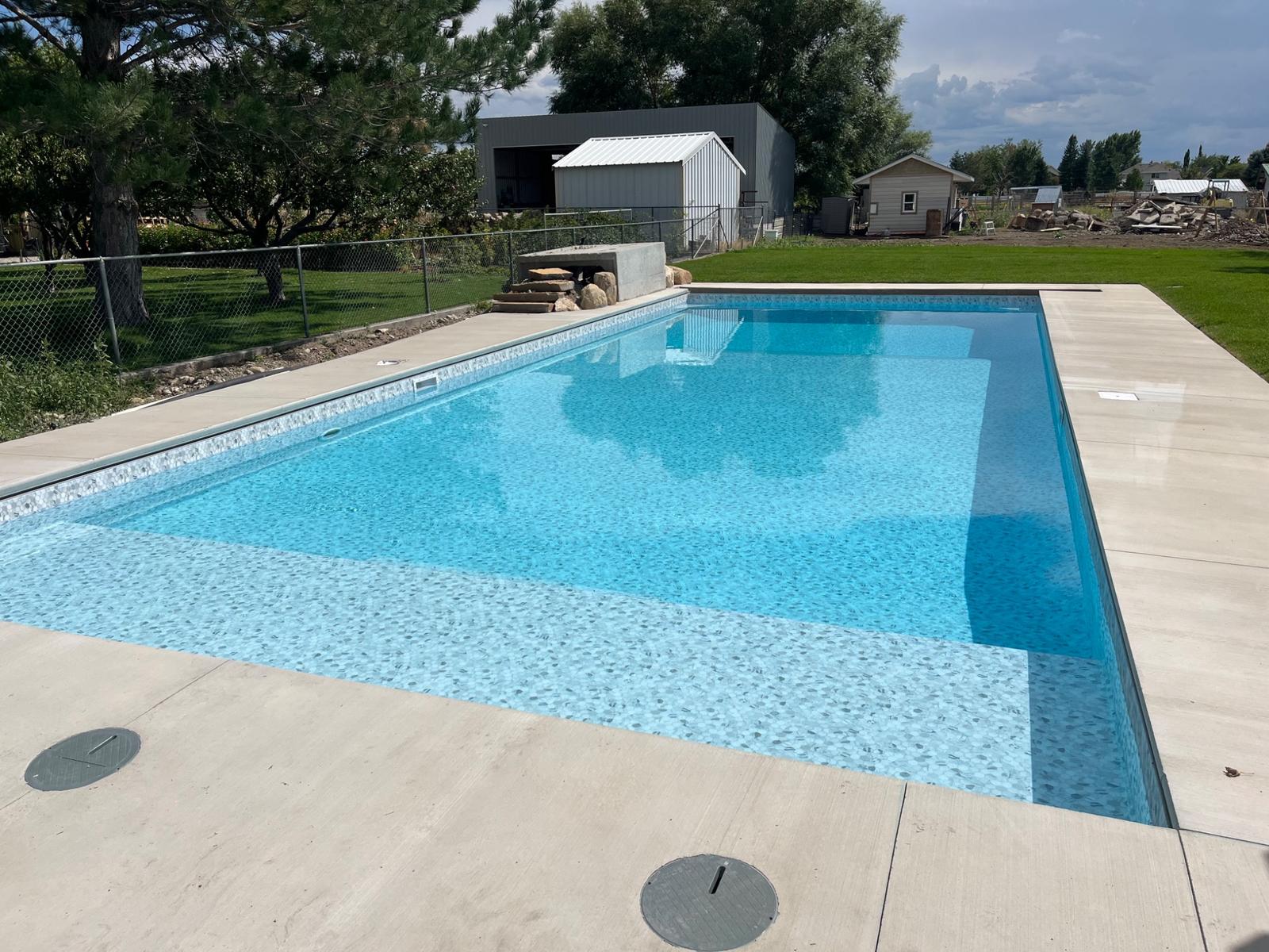 Custom pool project with landscaped surroundings